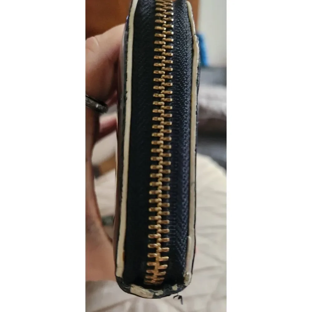 Kate Spade Black Patent Leather Accordion Zip-Around Wallet